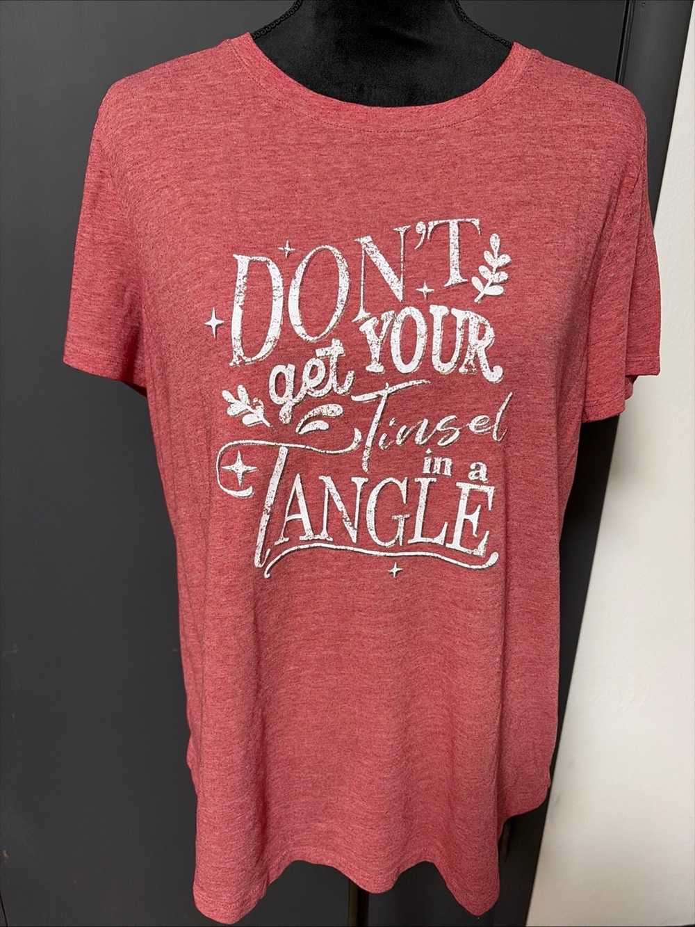 Maurices Heathered Red Short-Sleeve Tee with White Script Graphic